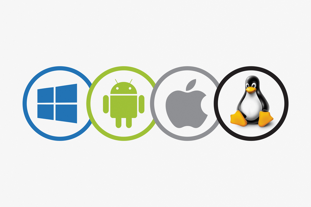 Logos de Windows, macOS, Linux, Android e iOS